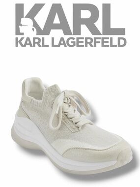 KARL LAGERFELD PARIS Women’s Carsyn Lace Up Knit Sneakers in the Size 9